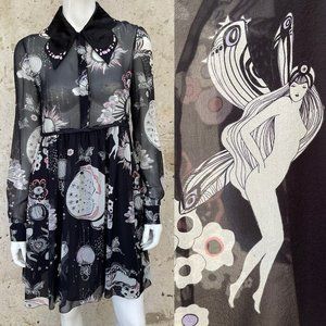 Giamba Collection Giambattista Valli Butterfly Silk Collar Zodiac Print Dress, S